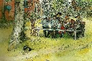 Carl Larsson frukost under stora bjorken oil on canvas